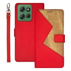 Per Motorola Moto G Power 2025 idewei Custodia per telefono in pelle con cuciture bicolore (rosso)