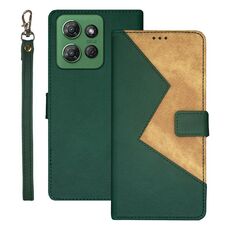 Per Motorola Moto G Power 2025 idewei Custodia per telefono in pelle con cuciture bicolore (verde)