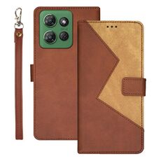 Per Motorola Moto G Power 2025 idewei Custodia per telefono in pelle con cuciture bicolore (marrone)