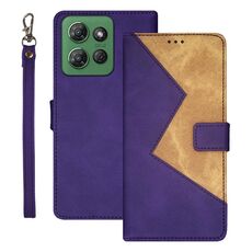 Per Motorola Moto G Power 2025 idewei Custodia per telefono in pelle con cuciture bicolore (viola)