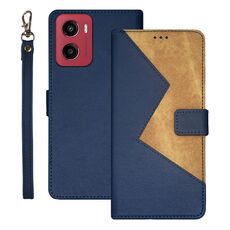 Per Motorola Moto G05 idewei Custodia per telefono in pelle bicolore con cuciture (blu)