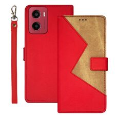 Per Motorola Moto G05 idewei Custodia per telefono in pelle bicolore con cuciture (rosso)