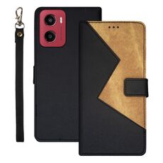 Per Motorola Moto G05 idewei Custodia per telefono in pelle bicolore con cuciture (nera)