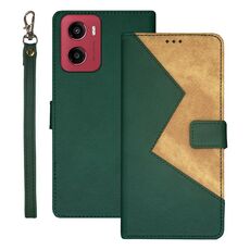 Per Motorola Moto G05 idewei Custodia per telefono in pelle bicolore con cuciture (verde)