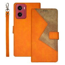 Per Motorola Moto G05 idewei Custodia per telefono in pelle bicolore con cuciture (arancione)