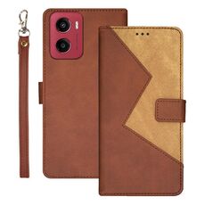 Per Motorola Moto G05 idewei Custodia per telefono in pelle bicolore con cuciture (marrone)