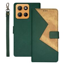 Per Motorola Moto G15 idewei Custodia per telefono in pelle bicolore con cuciture (verde)