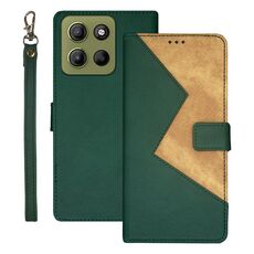 Per Motorola Moto G15 Power idewei Custodia per telefono in pelle con cuciture bicolore (verde)