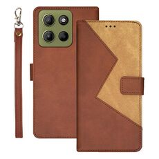 Per Motorola Moto G15 Power idewei Custodia per telefono in pelle con cuciture bicolore (marrone)