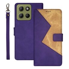 Per Motorola Moto G15 Power idewei Custodia per telefono in pelle con cuciture bicolore (viola)