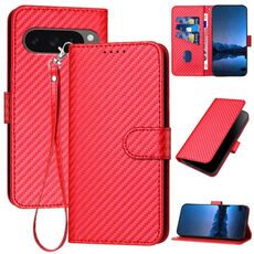 Per Google Pixel 10 Pro XL YX0070 Custodia in pelle con fibbia in fibra di carbonio e cordino (rosso)