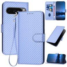 Per Google Pixel 10 Pro XL YX0070 Custodia in pelle con fibbia in fibra di carbonio e cordino (viola chiaro)