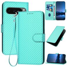 Per Google Pixel 10 / Pixel 10 Pro YX0070 Custodia in pelle con fibbia in fibra di carbonio e cordino (azzurro)