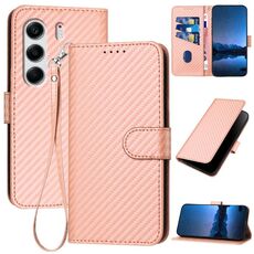 Per Tecno Camon 40 4G YX0070 Custodia in pelle con fibbia in fibra di carbonio e cordino (rosa)