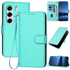 Per Tecno Camon 40 Pro 4G YX0070 Custodia in pelle con fibbia in fibra di carbonio e cordino (azzurro)