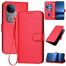 Per vivo V50 YX0070 Custodia in pelle con fibbia in fibra di carbonio con cordino (rosso)