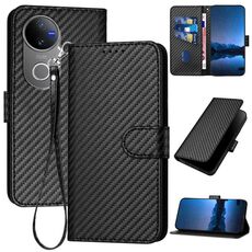 Per vivo V50 YX0070 Custodia in pelle con fibbia in fibra di carbonio con cordino (nero)