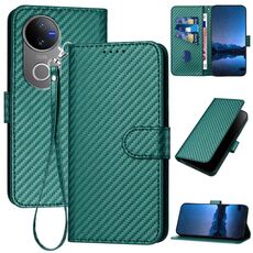 Per vivo V50 YX0070 Custodia in pelle con fibbia in fibra di carbonio e cordino (verde scuro)
