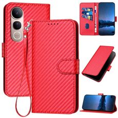 Per vivo V50 Lite 4G / 5G YX0070 Custodia in pelle con fibbia in fibra di carbonio con cordino (rosso)