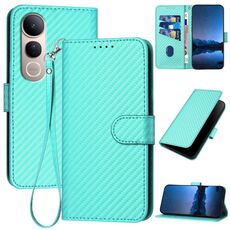 Per vivo V50 Lite 4G / 5G YX0070 Custodia in pelle con fibbia in fibra di carbonio e cordino (azzurro chiaro)