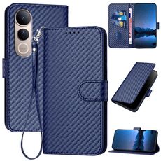 Per vivo V50 Lite 4G / 5G YX0070 Custodia in pelle con fibbia in fibra di carbonio e cordino (blu reale)