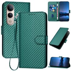 Per vivo V50 Lite 4G / 5G YX0070 Custodia in pelle con fibbia in fibra di carbonio e cordino (verde scuro)