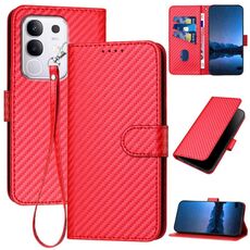 Per vivo Y29 4G YX0070 Custodia in pelle con fibbia in fibra di carbonio con cordino (rosso)