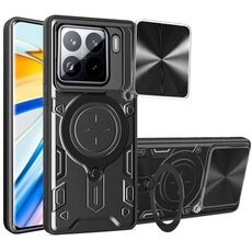 Per Xiaomi 15 CD Texture Custodia per telefono con supporto magnetico scorrevole Camshield (nero)