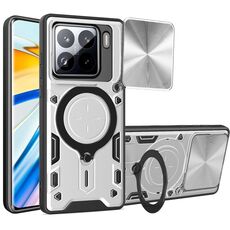 Per Xiaomi 15 CD Texture Custodia per telefono con supporto magnetico scorrevole Camshield (argento)