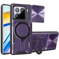 Per Xiaomi 15 CD Texture Custodia per telefono con supporto magnetico scorrevole Camshield (viola)