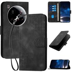 Per Xiaomi 15 Ultra YX0080 Custodia in pelle con motivo a farfalla in rilievo con cordino (nero)