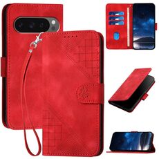 Per Google Pixel 10 Pro XL Custodia in pelle con motivo a farfalla in rilievo con cordino (rosso)
