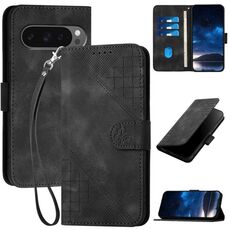 Per Google Pixel 10 Pro XL Custodia in pelle con motivo a farfalla in rilievo con cordino (nero)