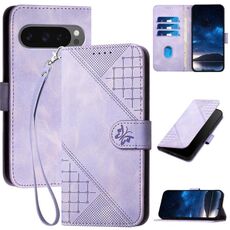 Per Google Pixel 10 Pro XL Custodia in pelle con motivo a farfalla in rilievo con cordino (viola chiaro)