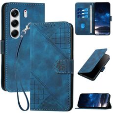 Per Tecno Camon 40 4G Custodia in pelle con motivo a farfalla in rilievo con cordino (blu scuro)