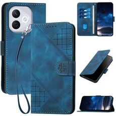 Custodia in pelle con motivo a farfalla in rilievo per Honor 400 Lite con cordino (blu scuro)