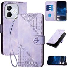 Custodia in pelle con motivo a farfalla in rilievo per Honor 400 Lite con cordino (viola chiaro)