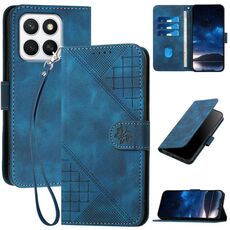 Per Honor X8c 4G Custodia in pelle con motivo a farfalla in rilievo con cordino (blu scuro)