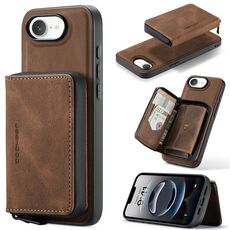 Per iPhone 16e JEEHOOD J02 Custodia in pelle con cerniera magnetica orizzontale (marrone)