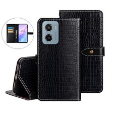 Per Motorola Moto E15 idewei Custodia per telefono in pelle con texture di coccodrillo (nera)