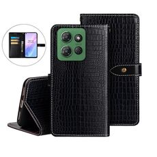 Per Motorola Moto G Power 2025 idewei Custodia per telefono in pelle con texture di coccodrillo (nera)