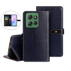 Per Motorola Moto G Power 2025 idewei Custodia per telefono in pelle con texture di coccodrillo (blu scuro)