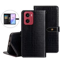 Per Motorola Moto G05 idewei Custodia in pelle con texture di coccodrillo (nera)