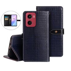 Per Motorola Moto G05 idewei Custodia per telefono in pelle con texture di coccodrillo (blu scuro)