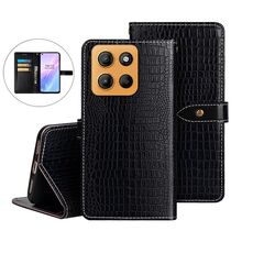 Per Motorola Moto G15 idewei Custodia in pelle con texture di coccodrillo (nera)