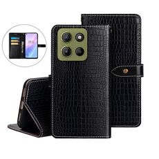 Per Motorola Moto G15 Power idewei Custodia in pelle con texture di coccodrillo (nera)