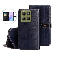 Per Motorola Moto G15 Power idewei Custodia per telefono in pelle con texture di coccodrillo (blu scuro)