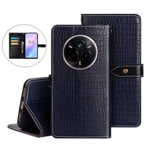 Per Realme 14 Pro 5G idewei Custodia per telefono in pelle con texture di coccodrillo (blu scuro)