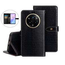Per Realme 14 Pro+ 5G idewei Custodia per telefono in pelle con texture di coccodrillo (nero)
