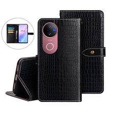 Per vivo V50 5G Global idewei Custodia per telefono in pelle con texture di coccodrillo (nera)